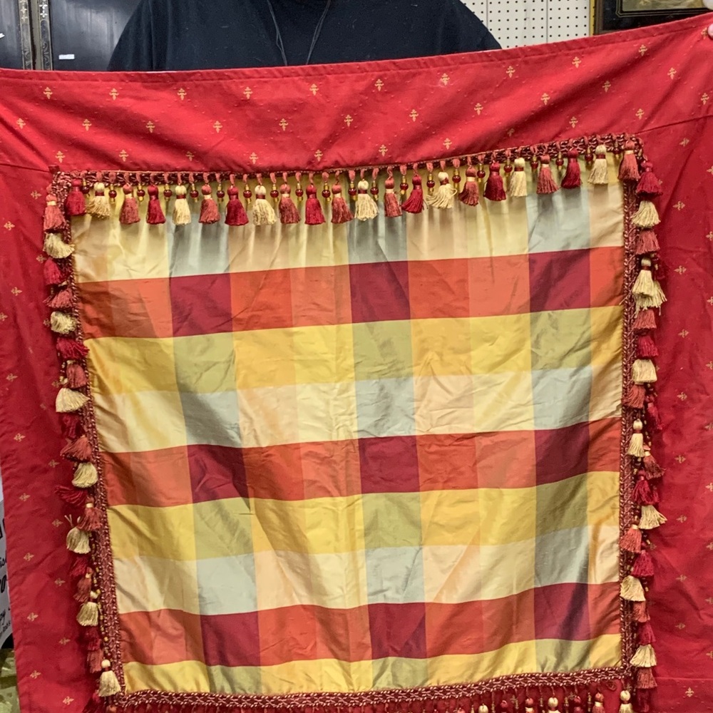 Square table topper made from silk.  Custom made
